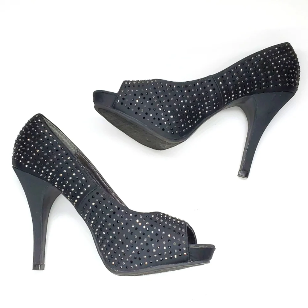 Rampage Black Silver Bling Peep Toe Pump 8